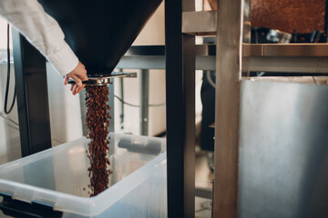 Coffee destoner machine at coffee roasting process.