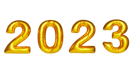 inflatable numbers gold 2023 year inscription greeting for design, isolated white, 3d illustration