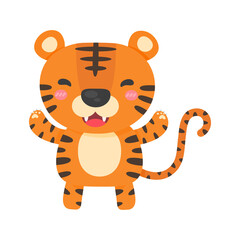 Happy chinese new year 2022 Cartoon tiger holding gold blessing chinese new year.