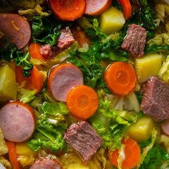 delicious savoy cabbage soup in white vase