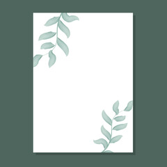 Simple leafy botanical frame. Watercolor foliage decoration rectangular shape. Rim with branches with leaves vector illustration