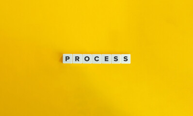 Process Word and Banner. Letter Tiles on Yellow Background. Minimal Aesthetics.