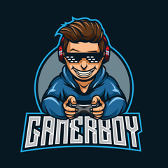 Gamer Boy Cartoon Logo Illustration