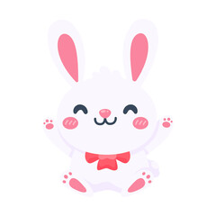 Cartoon cute little rabbit hugging easter egg Isolated on background