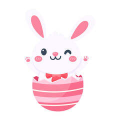 Obraz premium Cartoon cute little rabbit hugging easter egg Isolated on background