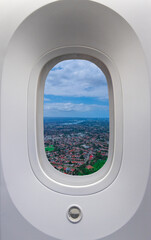 View of Suburban Sydney Australia from airplane window 
