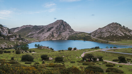 Beautiful Lake Enol in Lagos de Covadonga in Asturias, Spain.