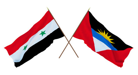 Background for designers, illustrators. National Independence Day. Flags Syria and Barbuda