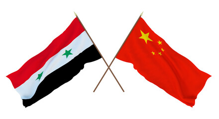Background for designers, illustrators. National Independence Day. Flags Syria and China