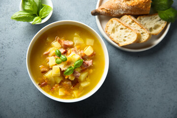Traditional homemade potato soup with bacon