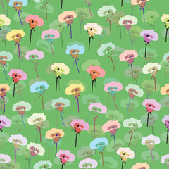 seamless plants pattern background with mixed tiny colourful flowers , greeting card or fabric