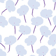 seamless plants pattern background with simple pastel flowers , greeting card or fabric