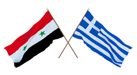 Obraz premium Background for designers, illustrators. National Independence Day. Flags Syria and Greece
