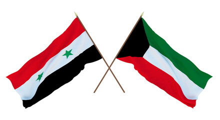 Background for designers, illustrators. National Independence Day. Flags Syria and Kuwait