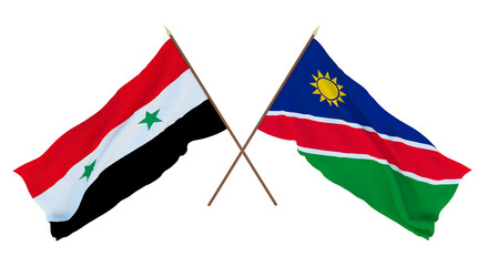 Background for designers, illustrators. National Independence Day. Flags Syria and Namibia