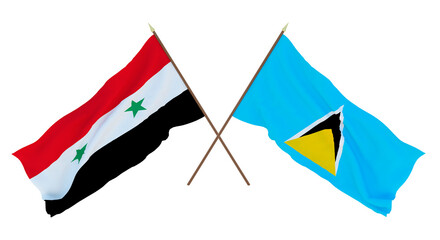 Background for designers, illustrators. National Independence Day. Flags Syria and Saint Lucia