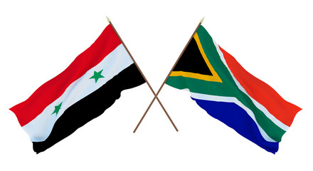 Background for designers, illustrators. National Independence Day. Flags Syria and South Africa