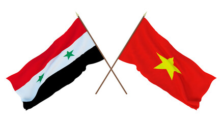 Background for designers, illustrators. National Independence Day. Flags Syria and Vietnam