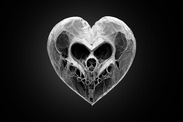 Gothic original gift for Valentine's Day. Stylized heart made of bones. Unusual love, dark fantasy. Isolate on a black background. X-ray of a heart shape