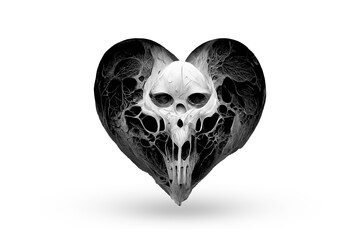 X-ray of a heart shape. Stylized heart made of bones. Isolate on a white background. Unusual love, dark fantasy. Gothic original gift for Valentine's Day