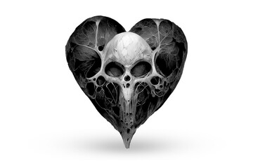 Stylized heart made of bones. X-ray of a heart shape. Gothic original gift for Valentine's Day. Unusual love, dark fantasy. Isolate on a white background