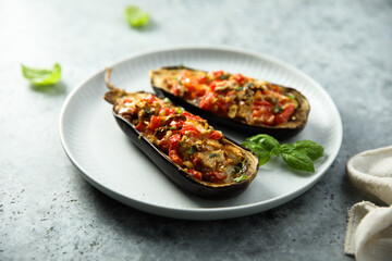 Stuffed roasted eggplant with vegetables