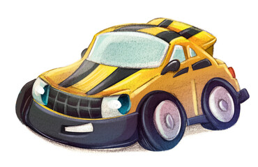 Drawing of a sports car with sly-faced eyes and mouth - 525787915