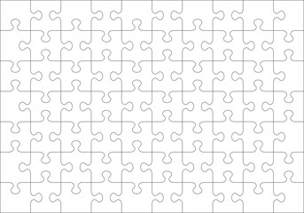 Transparent PNG format jigsaw puzzle blank template or cutting guidelines. 70 classic style transparent pieces. 10x7 grid of landscape orientation.
 - obrazy, fototapety, plakaty