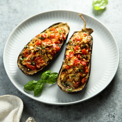 Stuffed roasted eggplant with vegetables