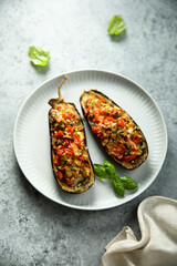 Stuffed roasted eggplant with vegetables