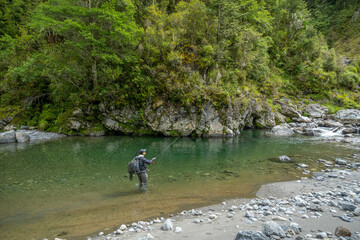 Fly fishing for trout.