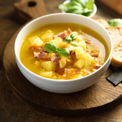 Traditional homemade potato soup with bacon