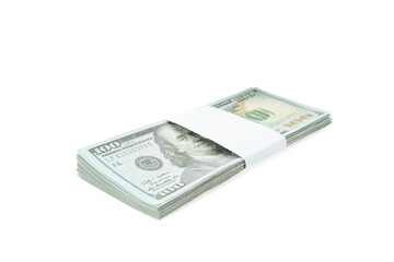 Bundle of dollar banknotes isolated on white. American national currency