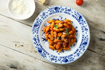 Homemade pasta with tomato sauce