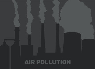 Air pollution. Industrial factory. exhaust gas contaminate urban atmosphere. Toxic smog.Fine dust, air pollution, industrial smog, pollutant gas emission. Vector illustration.