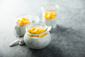 Healthy chia pudding with mango