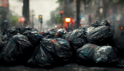 illustrative representation garbage bags on a street