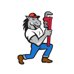 Horse Plumber Kneeling Monkey Wrench Cartoon