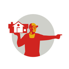 House Remover Carrying House Circle Retro