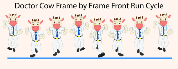 Cute cow front frame by frame run cycle Vector illustration. Easy to Edit and designed for 2D animation, Motion posters, Animated explanatory videos