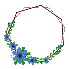 Round wreath with twigs with blue floral  .design graphic