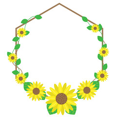Round wreath with twigs with sunflower, floral .design graphic