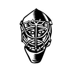 Ice Hockey Goalie Helmet Woodcut