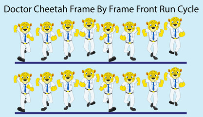 Doctor Cheetah Frame by Frame Front Run Cycle Vector Illustration. Design for Motion graphics, 2D Animation, Infographics, Motion Posters, Pose Animation.