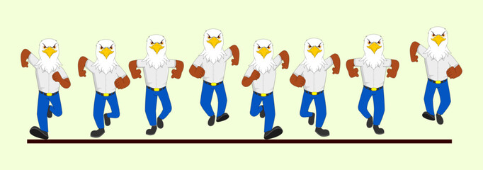 Angry Eagle frame by frame front run cycle in School Dress vector illustration. Designed for, 2D  eLearning Animation, Motion Graphics, Infographics, Animated Posters