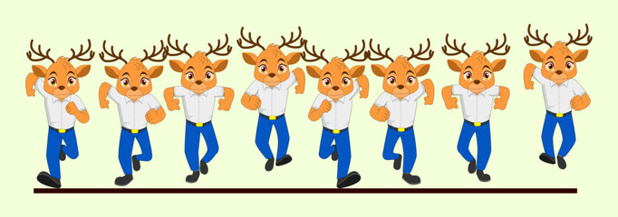 Cartoon Cute Deer front loopable Run cycle in School dress vector illustration. Designed for 2D eLearning Explanatory animation video, Motion Graphics