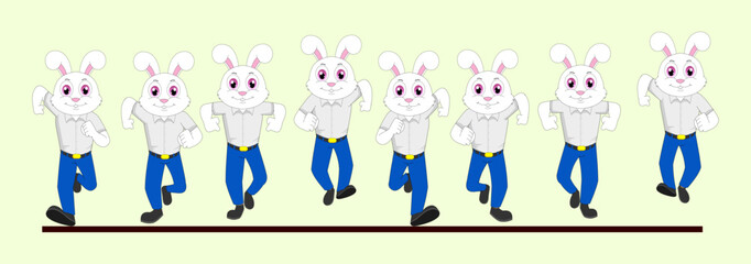 Cartoon cute White Rabbit front Run cycle in School Dress vector illustration. Designed for 2D loop Animation, Motion Graphics, Infographics, Animated posters