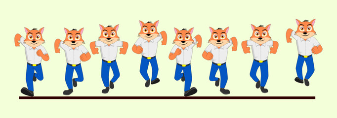 Cartoon Fox Front run cycle in School Uniform Vector illustration. Frame by Frame used for a 2D loop Animation video, Motion graphics, Explanatory Video