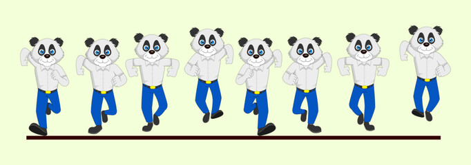 Panda and Hippo Frame by Frame Front Run Cycle in School Uniform Vector Illustration. Design for Motion graphics, 2D Animation, Infographic, Pose Animation