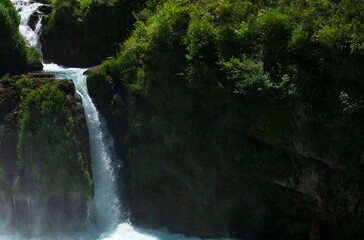 a magnificent waterfall called strbacki buk on the beautifully clean and drinking Una river in...